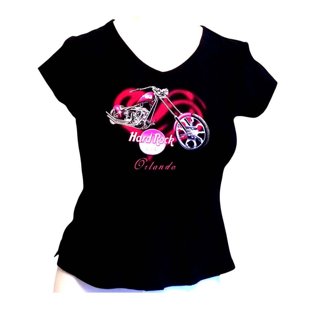 Hard Rock Cafe Orlando V-Neck T-Shirt Motorcycle Pink Jr.XL